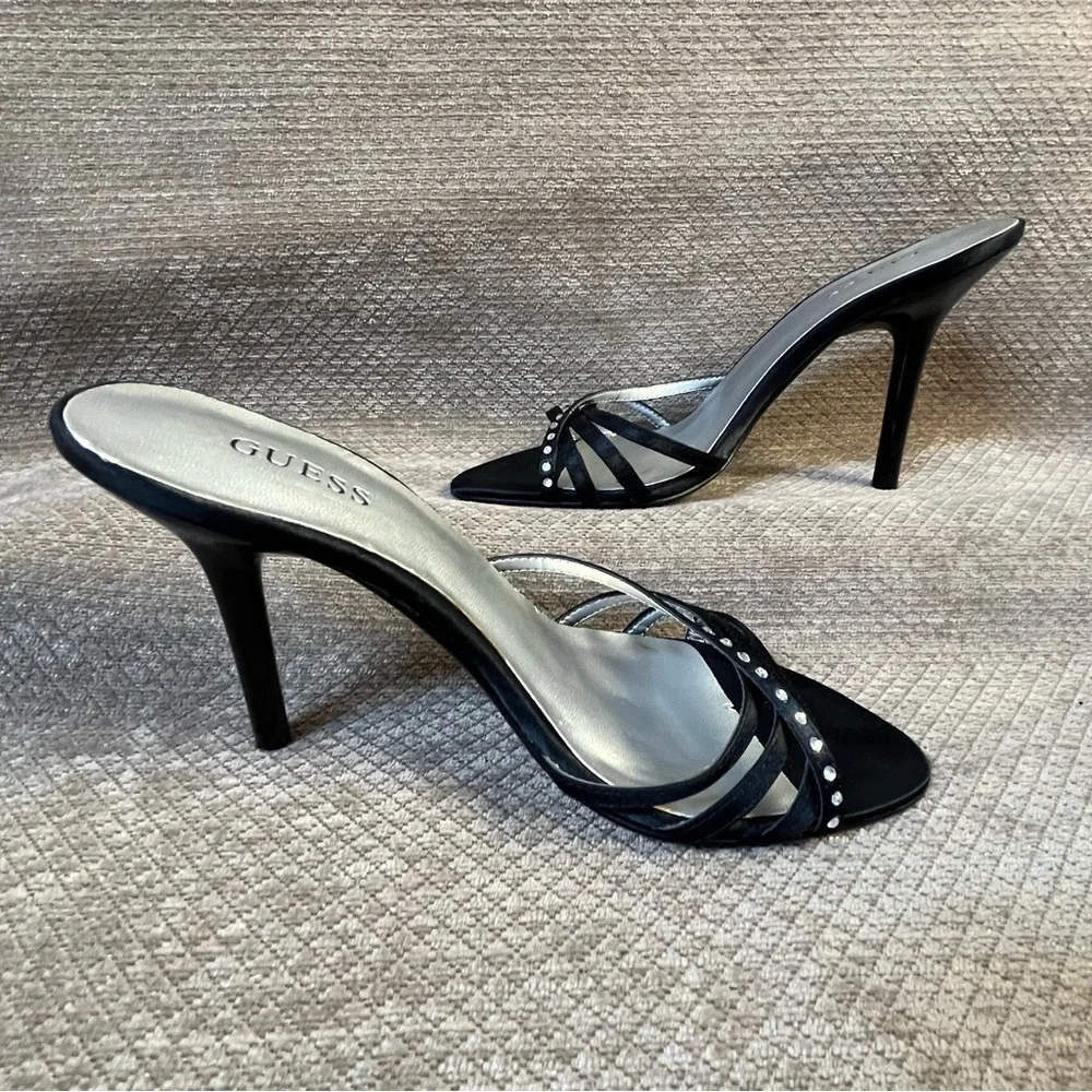 Guess Women’s Black Strappy Rhinestone Heel size 5 in like new condition - Picture 5 of 11